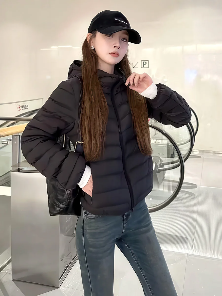 Coreano Sle ort con capucha abajo Jaet mujer ligero 90 blanco Du abajo ropa de abrigo cálida suelta Otoño Invierno Faion