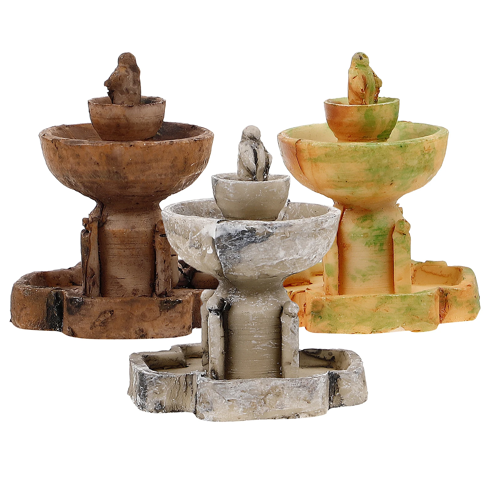 

3pcs Mini Fountain Decor Resin Statue Micro Landscape Ornament for Garden Home Aquarium Decoration Miniature Prop
