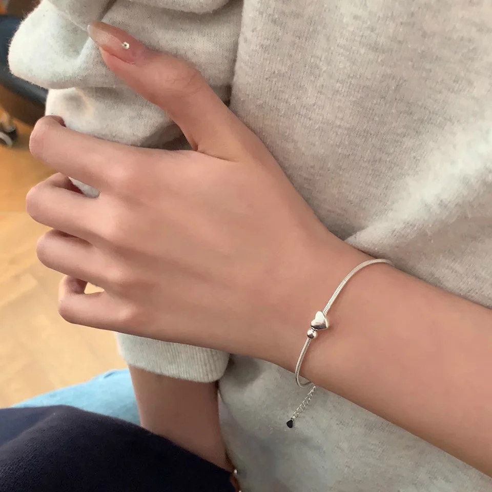 سام الباندا 925 فضة الحب القلب الأفعى العظام سلسلة سوار للنساء هدية بسيطة الحلو مجوهرات دروبشيبينغ بالجملة