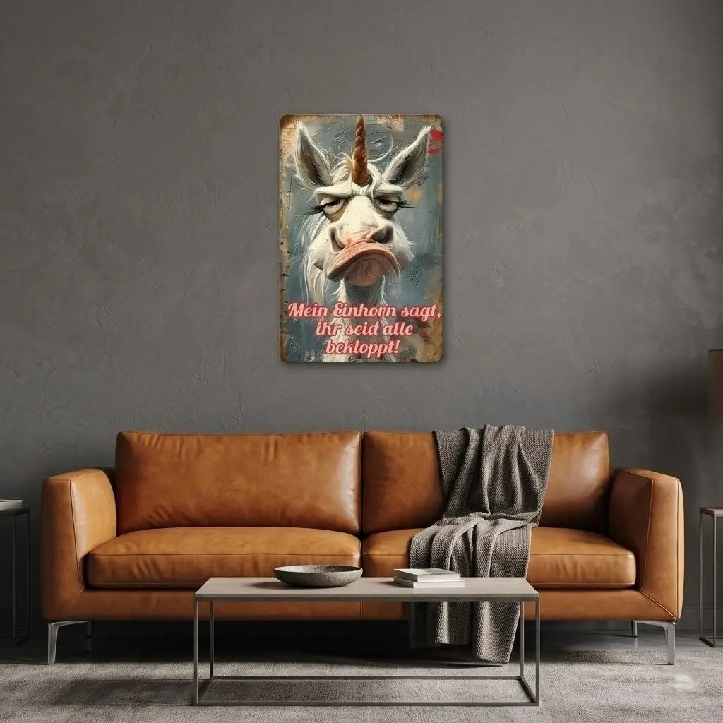 Funny Unicorn Vintage Metal Sign - My Unicorn Says You're All Crazy Sarcastic Tin Sign, Retro Wall Decor for Home Room Offic