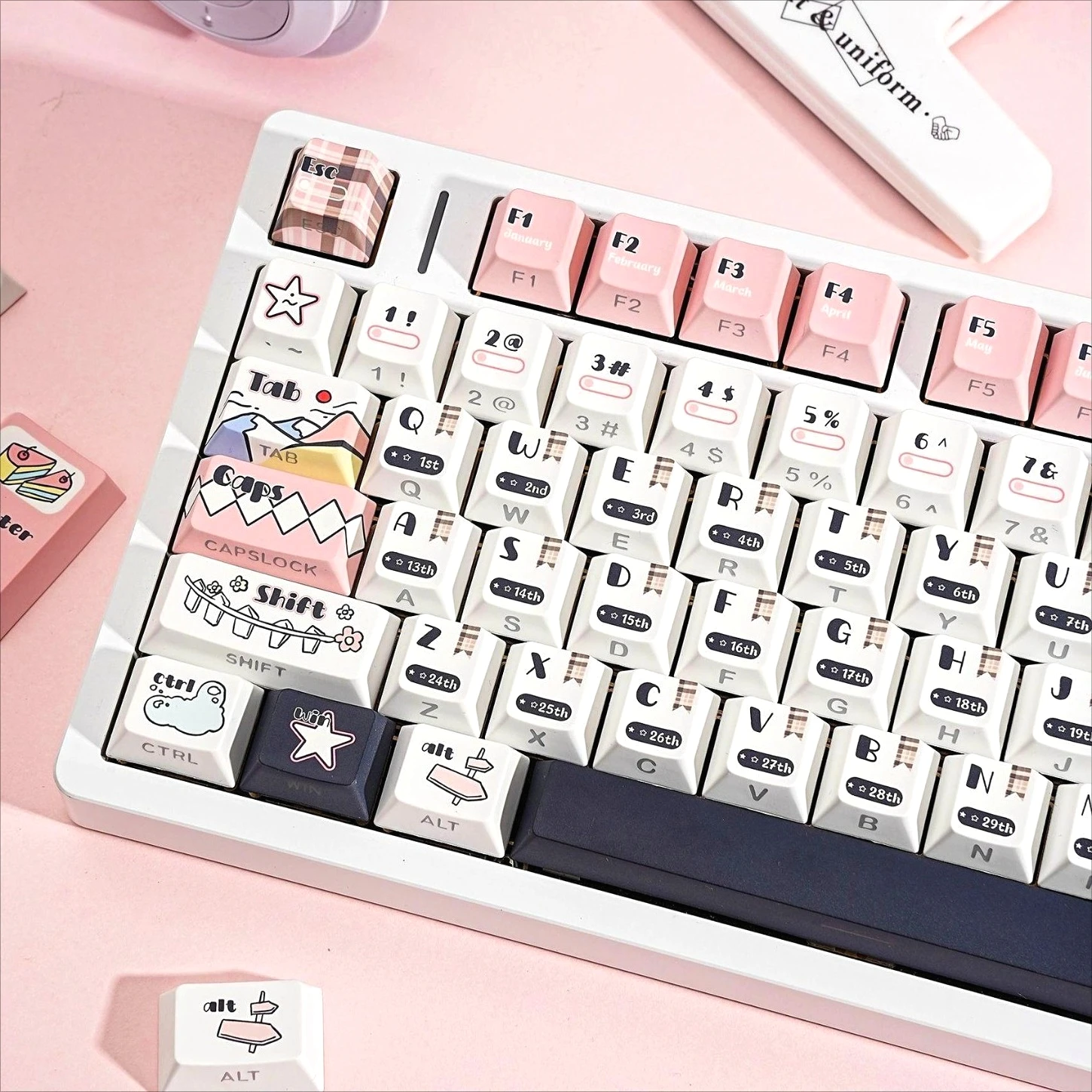 A Multilingual Choice Cherry Keycap PBT 130 Keycaps Double-sided Engraved Translucent Suitable for Mechanical Keyboards
