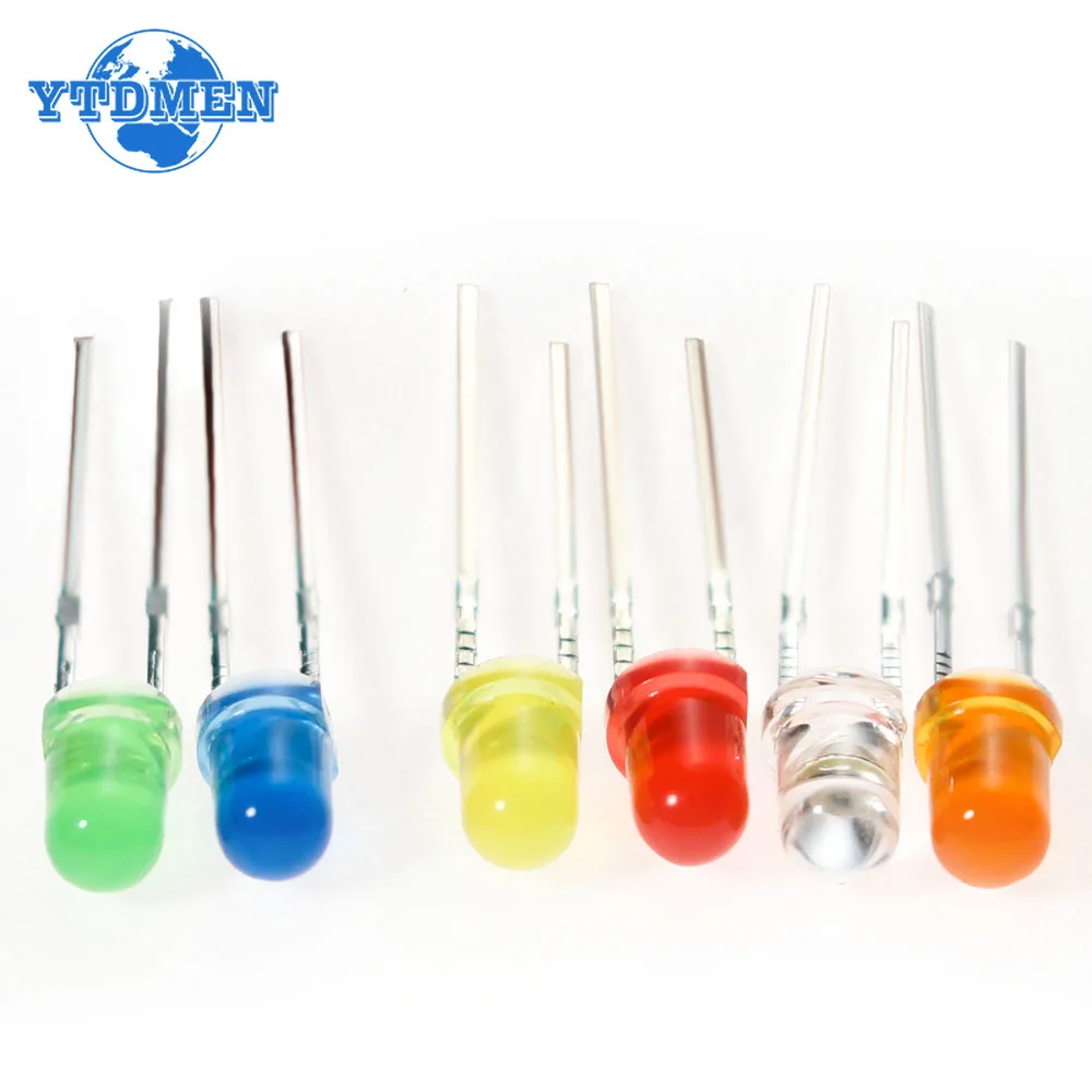 60pcs/lot LED Diodes 3mm 6 Values *10PCS LEDs set,White Red Yellow Blue Green Orange F3 LED Lights Diodes Electronic Kit