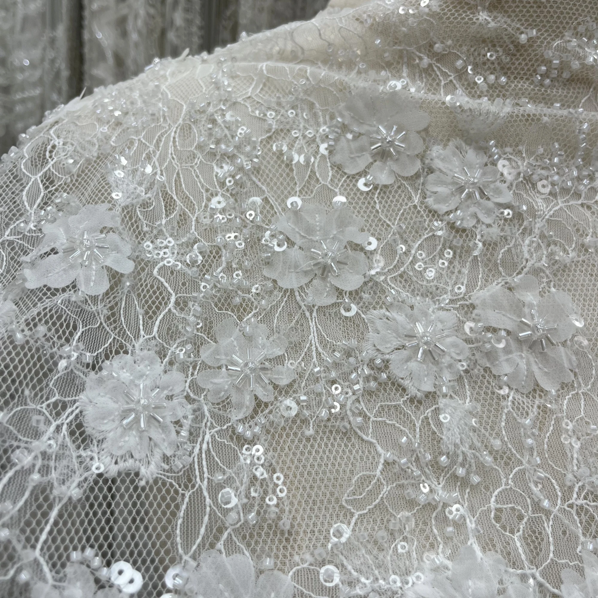 New exquisite three-dimensional sequin bead French lace embroidered high-end wedding dress fabric