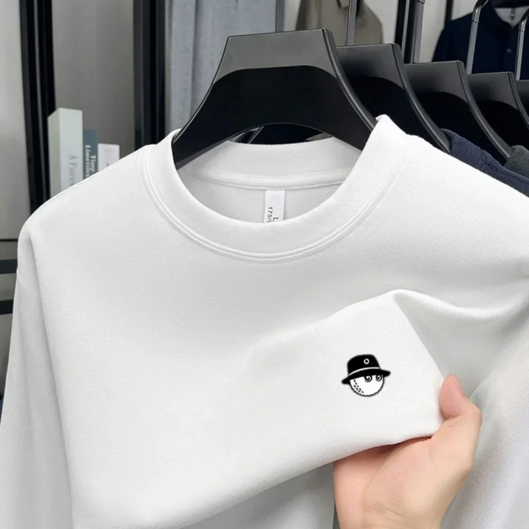 Soft cotton high-end brand men's long sleeved round neck T-shirt autumn fashion embroidered loose Korean sweatshirt casual top