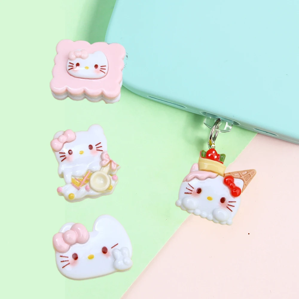 Kawaii Sanrio Hello Kitty tapón antipolvo Anime dibujos animados resina galleta accesorios teléfono móvil IPhone tipo c colgante de joyería móvil