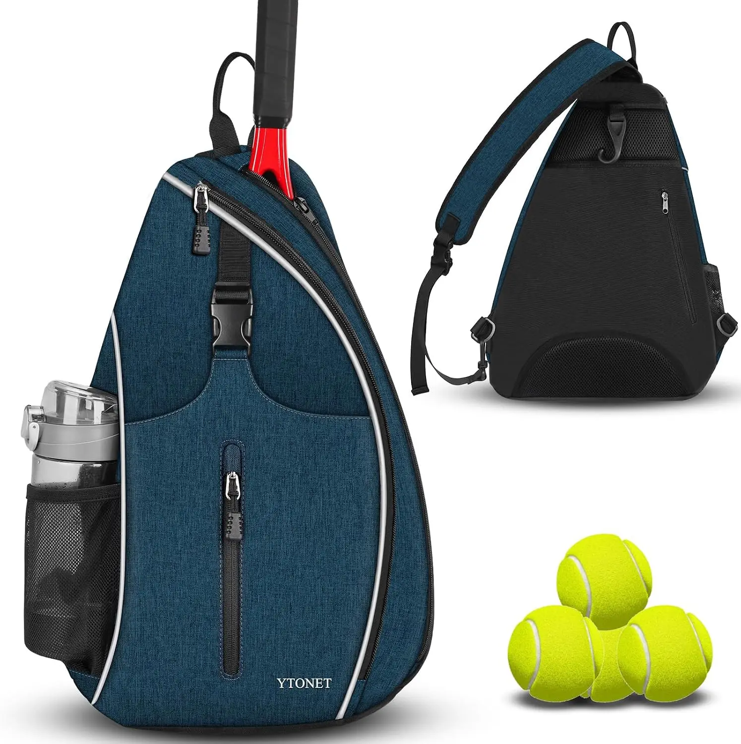 Tennis Sling Backpack Crossbody Water Resistant for Men Women, Compatible for Pickleball Badminton Rackets