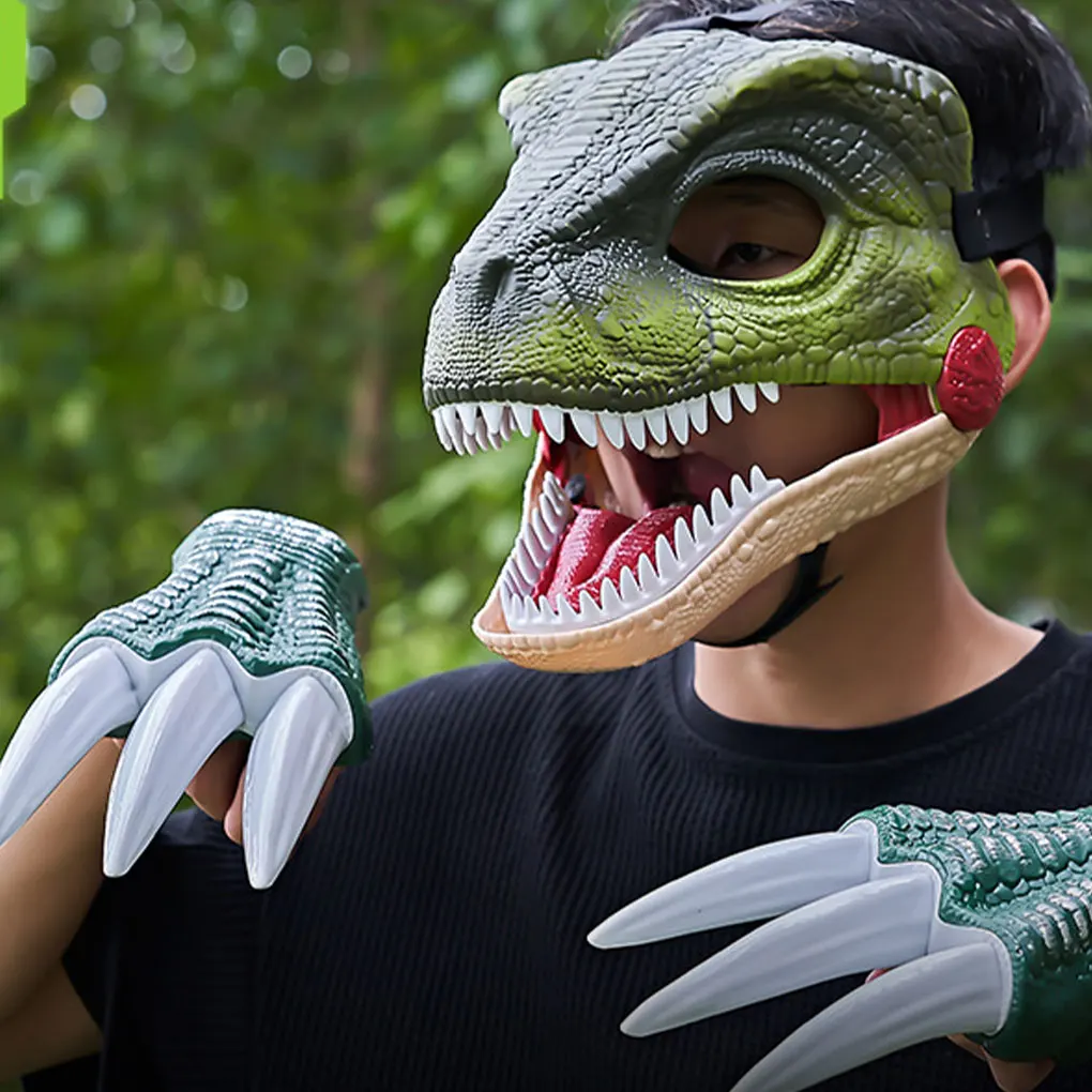 1 máscara de dinosaurio con mandíbula móvil, máscara de dinosaurio divertida de plástico duro con grito de dinosaurio, máscara facial con cabeza de dinosaurio para Halloween, accesorios de Cosplay
