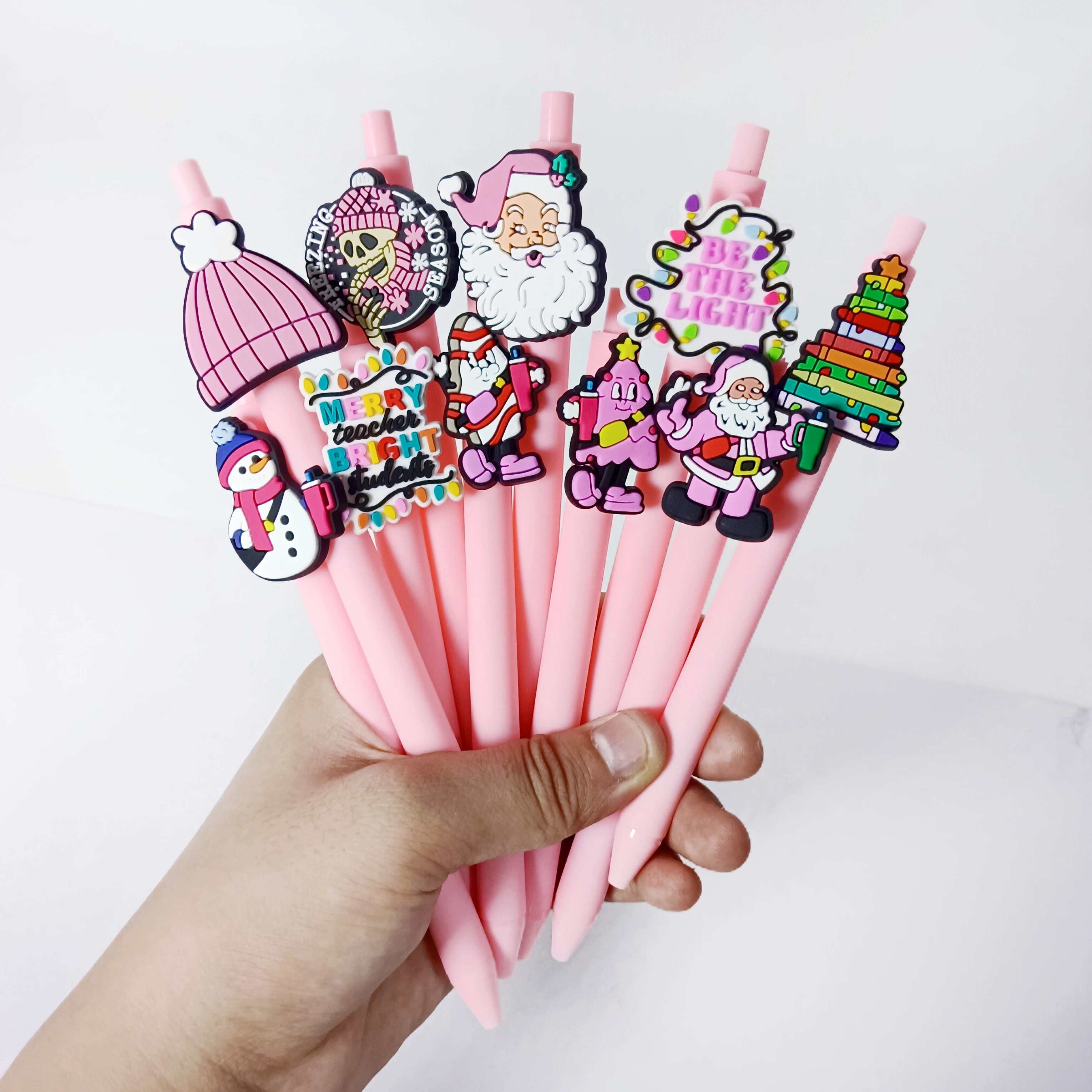 

10PCS Pink Christmas Series Ballpoint Pen, Holiday Gift Gender-neutral Pen, Black Ink Push Pen