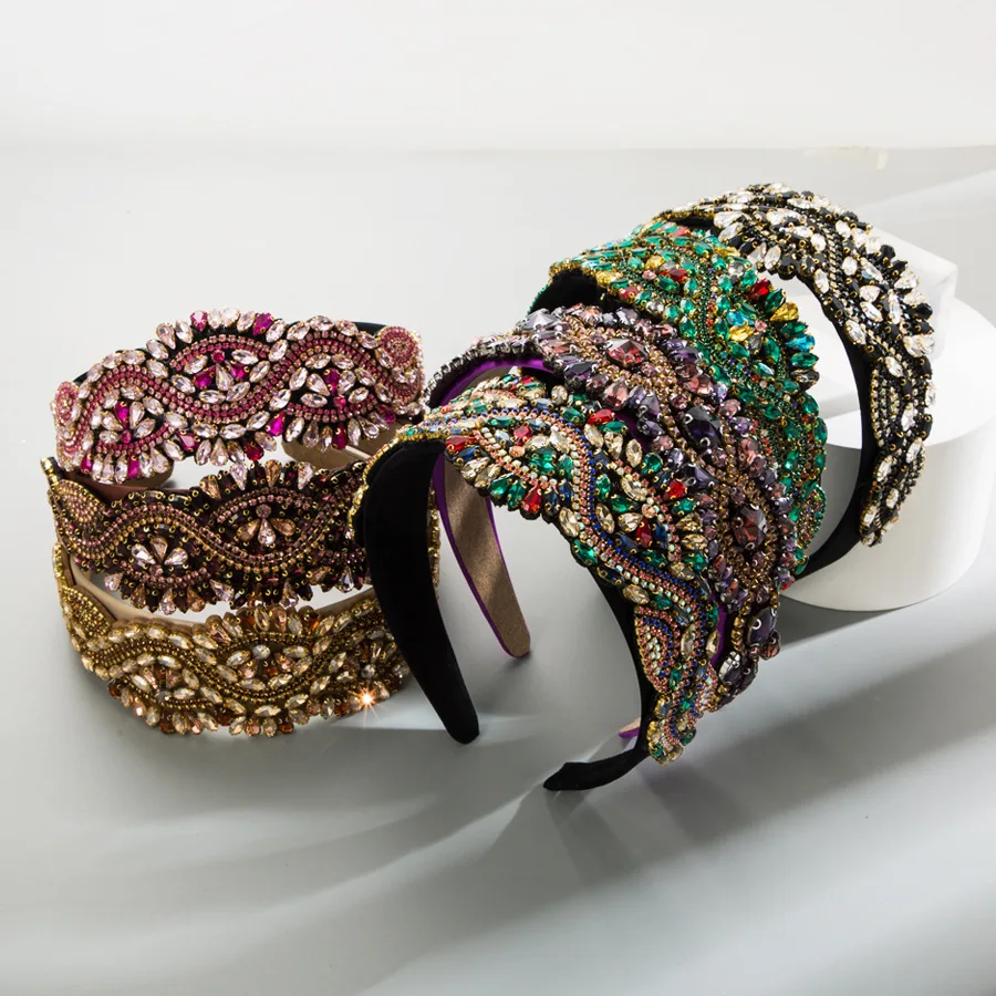 

Full Rhinestone Wavy Headbands Glitter Marquise Crystal Hairbands Gothic Glam Luxury Tiaras Sparkling Crown