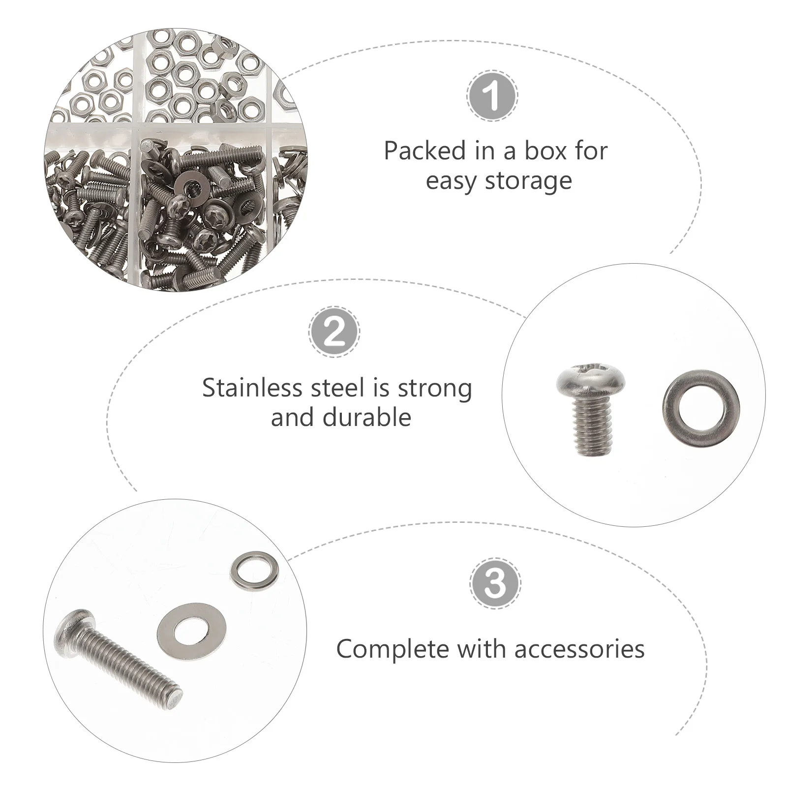 

320Pcs Round Head Stainless Steel Bolts Nuts Washer Set for Wood Plastic Metal Fastening
