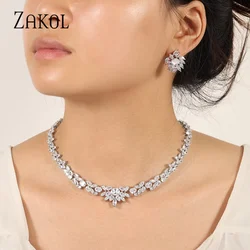 ZAKOL Luxury White Water Drop Cluster Zirconia Jewelry Sets For Women Shinny Earrings Necklace Set Bridal Wedding Drees Gift
