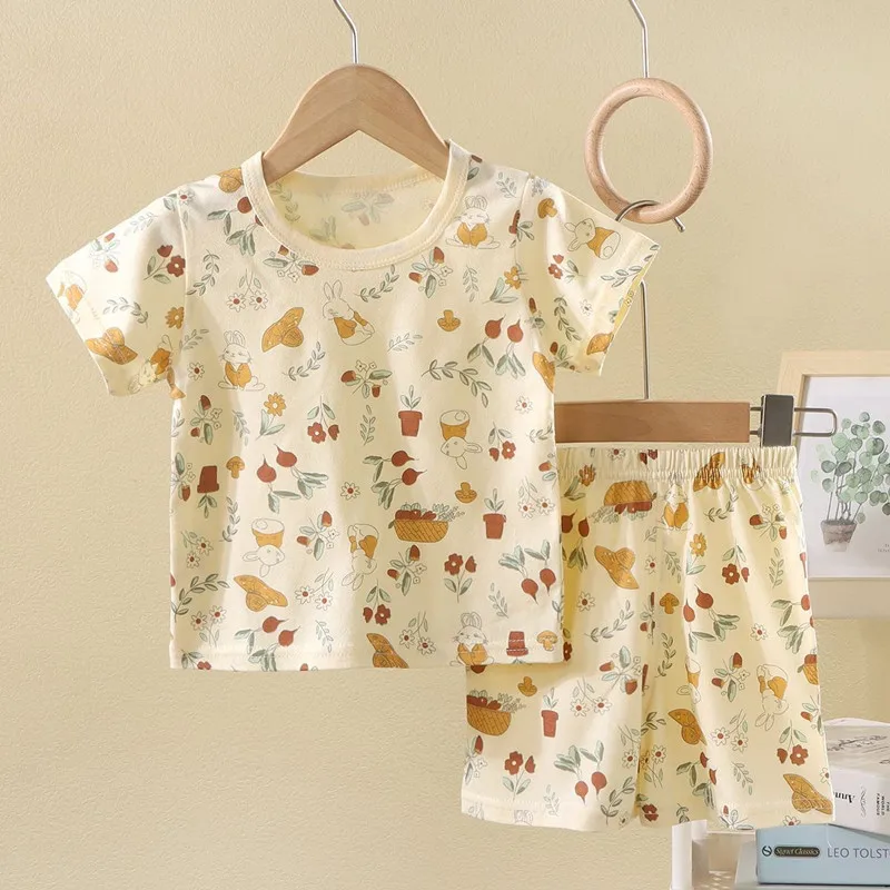 Boys Girls Summer Outfits Clothes Baby Cotton Short Sleeves Shirt Shorts Suits Children Top+Pants Sets 2pcs 0-7T
