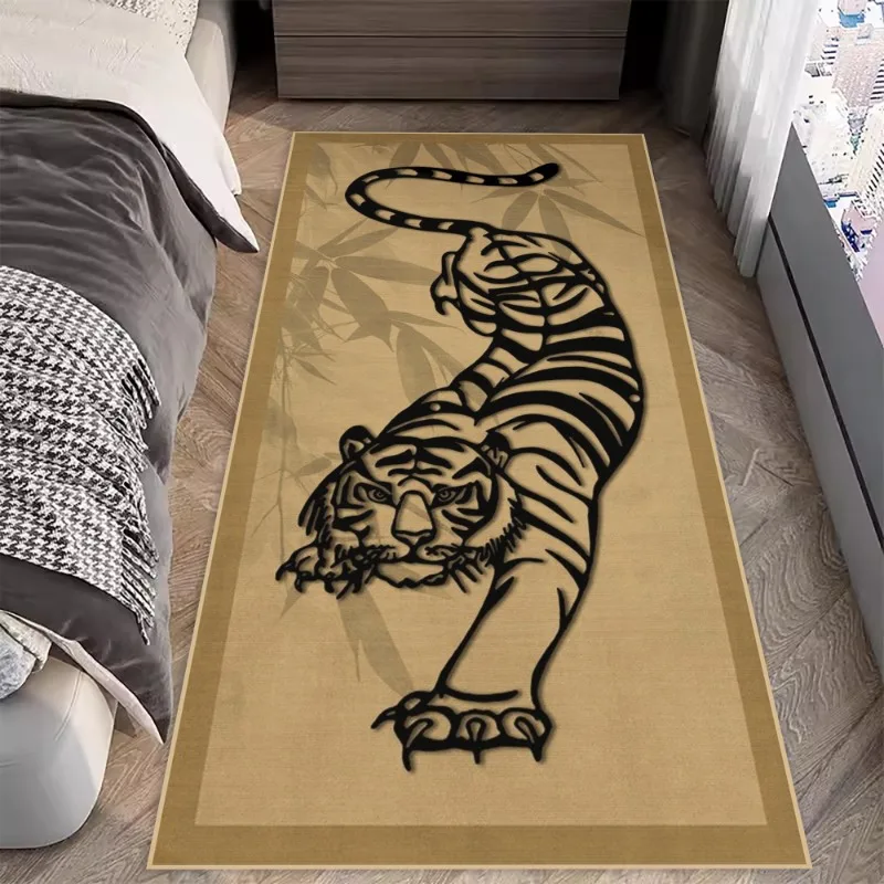 

Chinese Retro Bedroom Bedside Carpet Tiger Bamboo Strip Rug Creative Art Living Room Sofa Floor Mat Brown Easy To Care Foot Mats