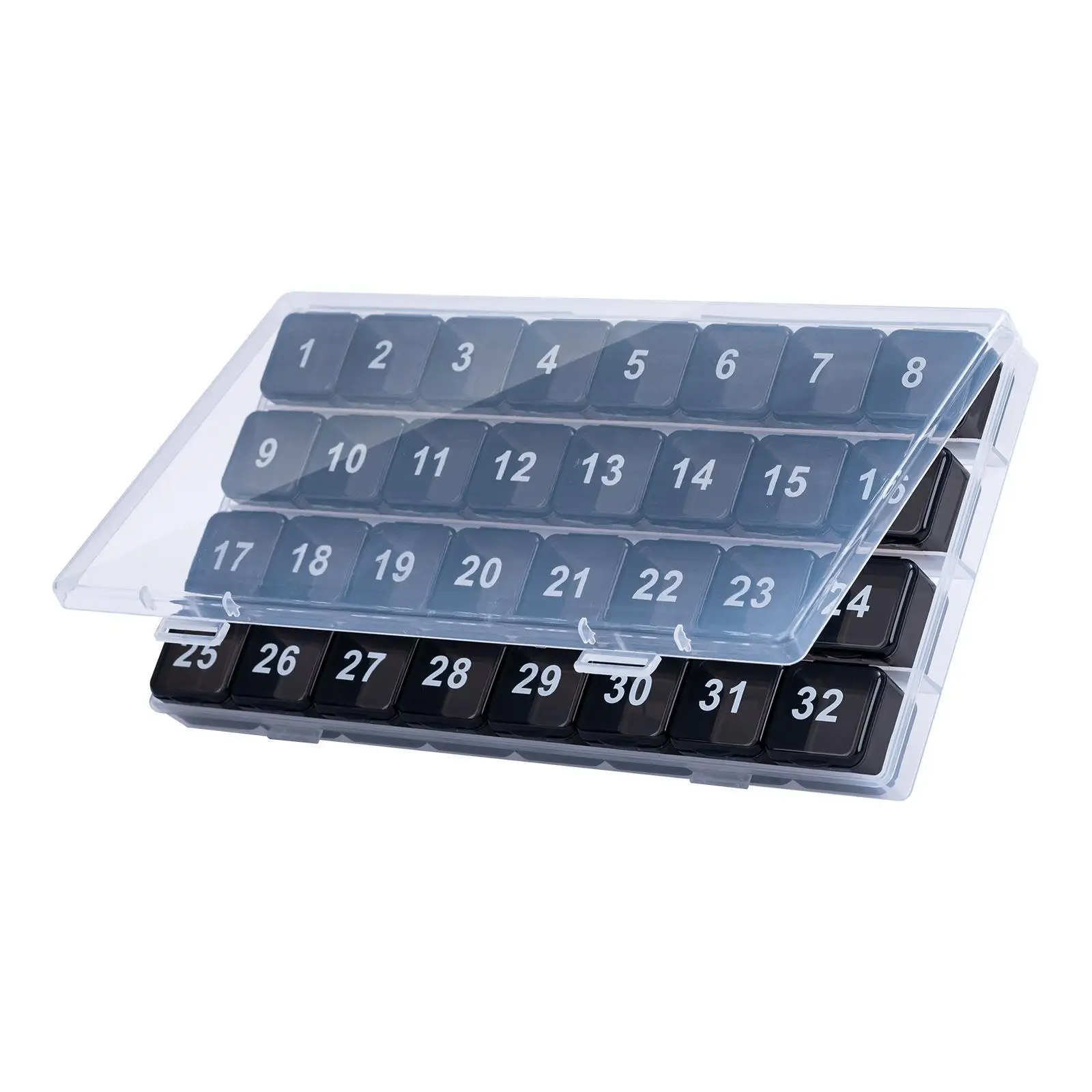 Large 32 Compartment Pill Box Monthly Medication Organizer with Numbered Slots Portable Medicine Case for Weekly on the Go