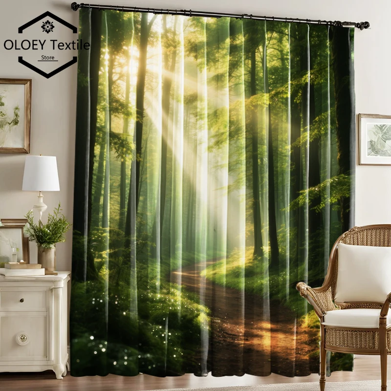 

Forest Dream Print Curtains - Customized Patterns Curtains for Living Room Bedroom Window Drapes The Mysterious Morning