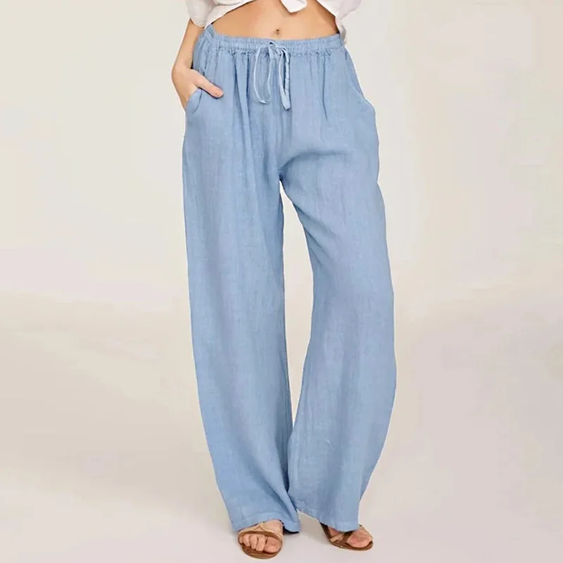 

Women's Cotton Linen Pants Solid Color Elastic Waistband Drawstring Loose Casual Comfortable Home Commuting Basic Pants