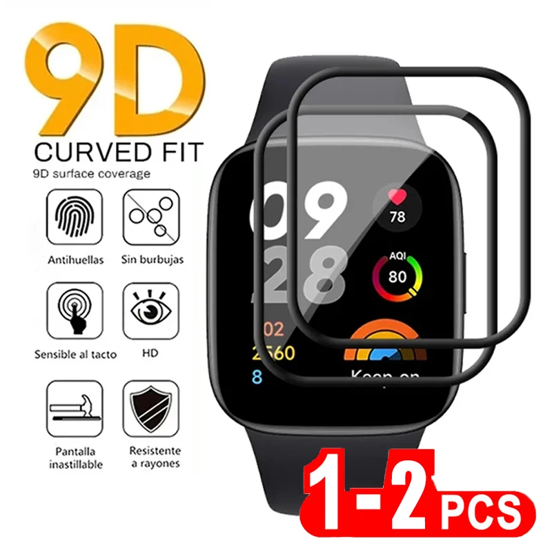 2 Pcs Tempered Glass for Redmi Watch 3 Active 9D Clear Anti-Scratch Full Film Cover Screen Protector for Smart Watch Accessories
