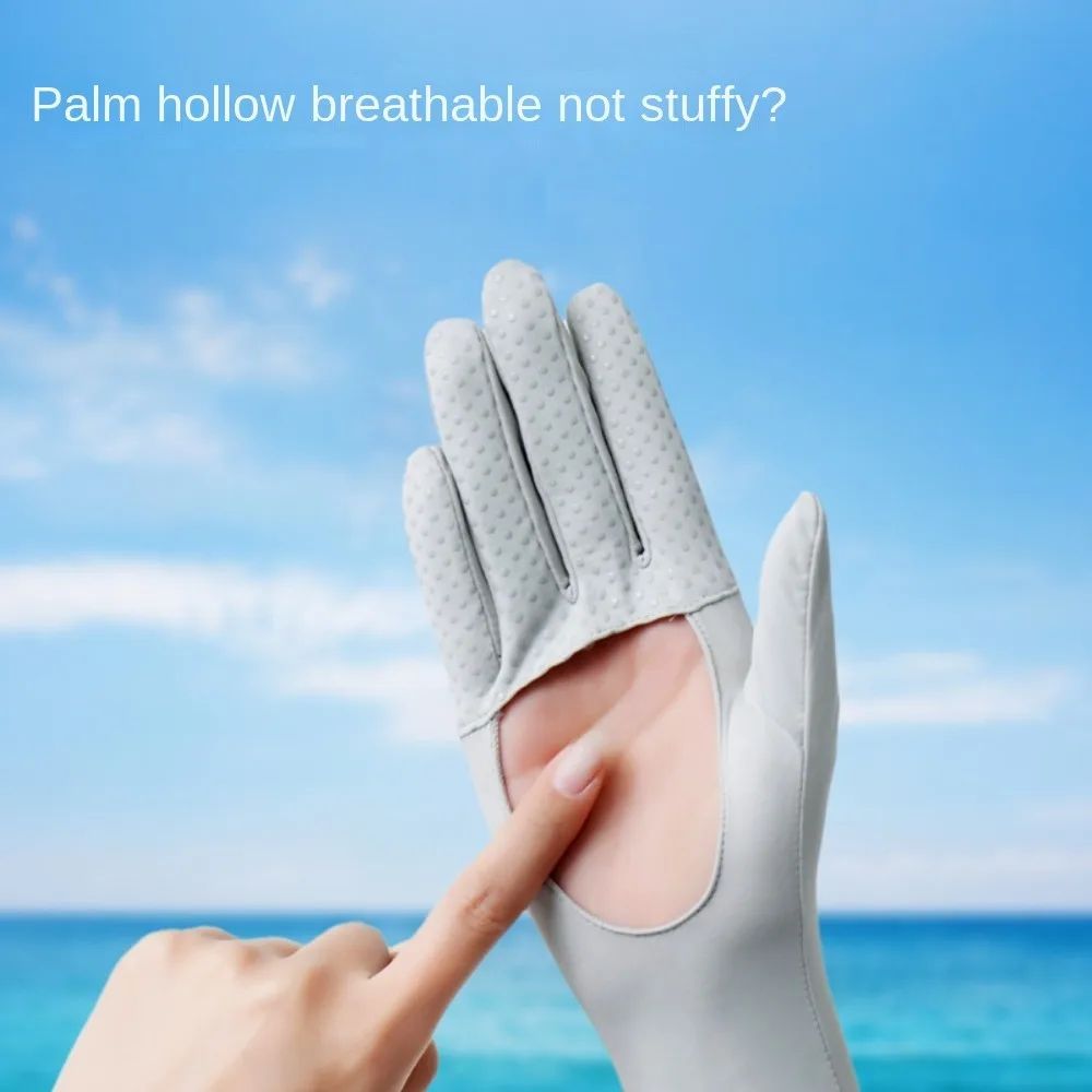 

Anti-uv Ice Silk Gloves Highly Elastic Breathable Armguard Palm Hollowed Touch Screen Riding Driving Gloves Cycling Driving