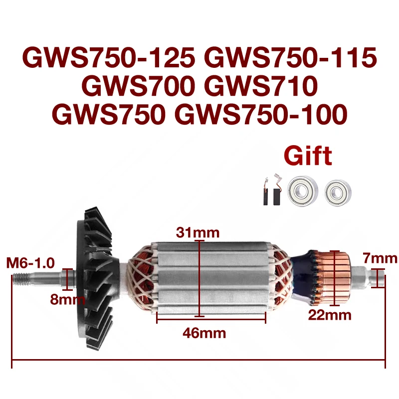 AC220-240V Armature Stator Parts for Bosch GWS750-100 GWS750-115 GWS750-125 GWS700 GWS710 GWS750 Rotor Anchor Coil Replacement 