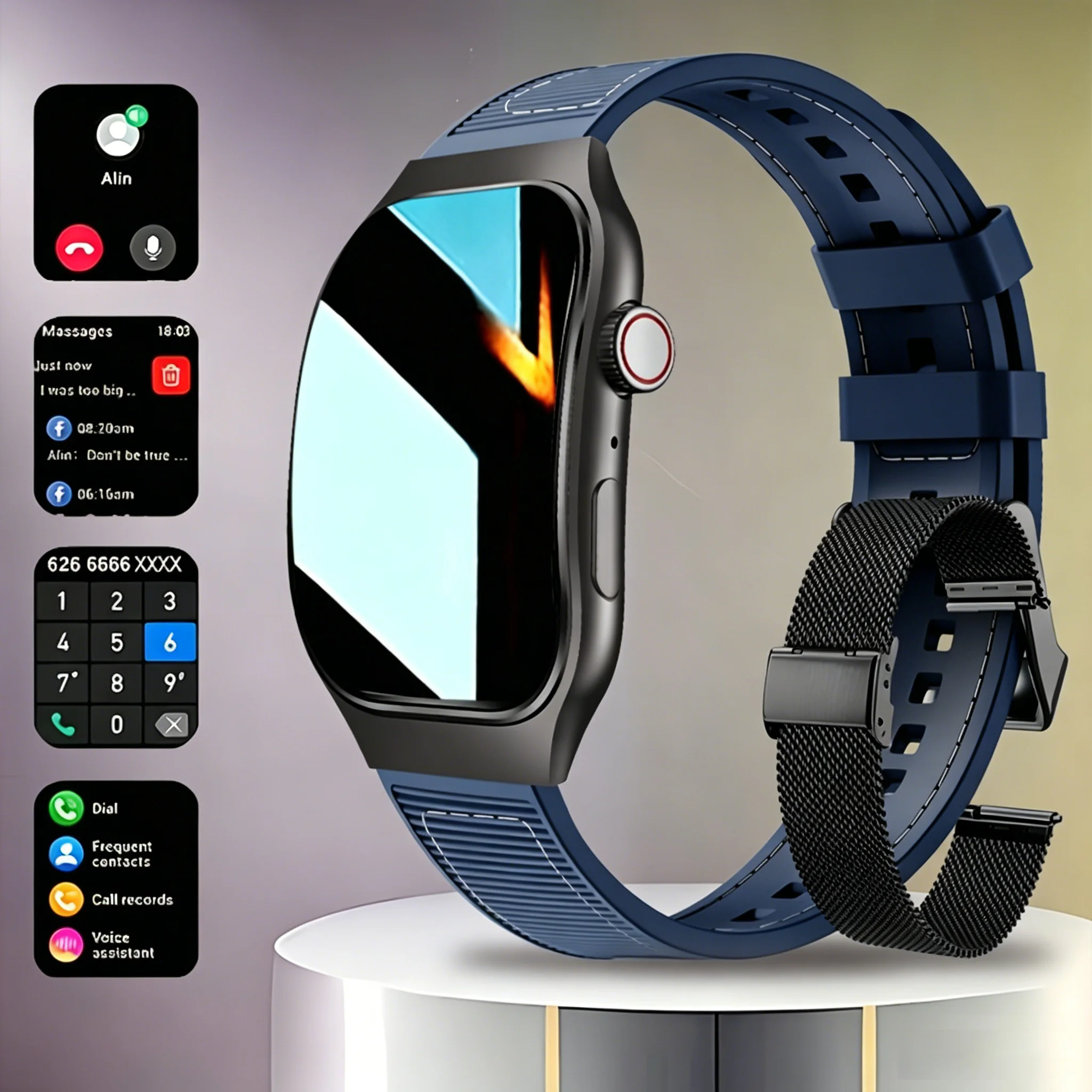 LAXASFIT 2026 New Curved Smart Watch 2.01 Inch Bridge Touchscreen Bluetooth Call Wireless Charging Heart Rate Voice Assistant