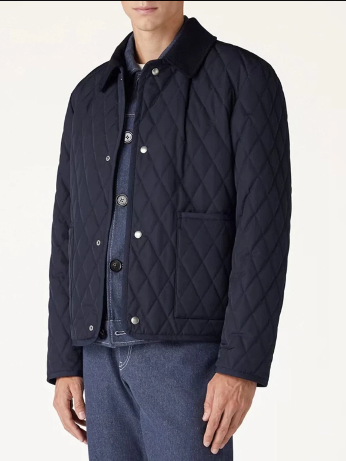 

Classic diamond-patterned men's business casual lapel cotton-padded jacket