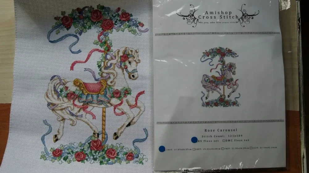 Amishop Top Quality Lovely Counted Cross Stitch Kit Rose Carousel Merry Go Round Dimensions 00227