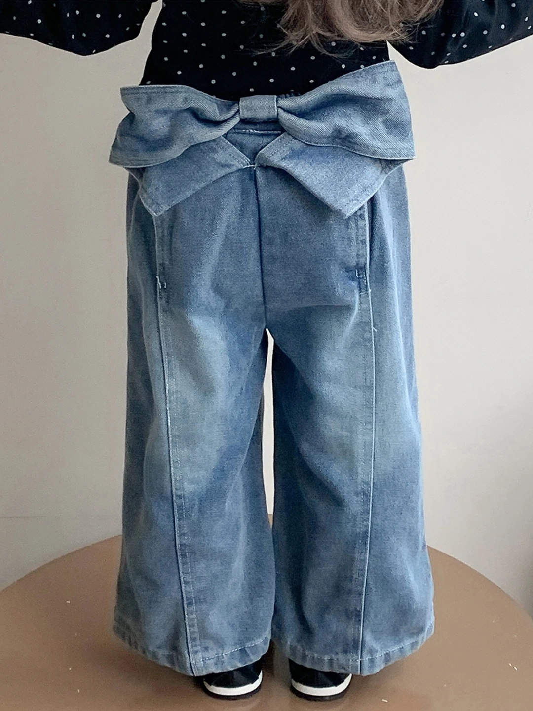 

Модные осенние джинсовые брюки для девочек, широкие брюки прямого кроя, детские повседневные брюки свободного покроя с узлом Ba