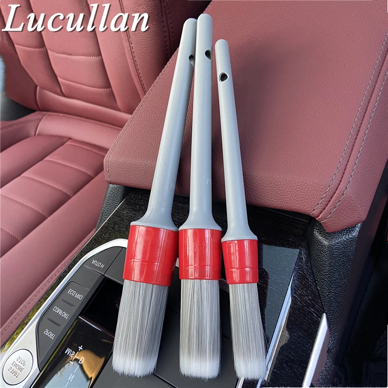 Lucullan Super Soft Synthetic Bristle Detailing Brushes Set PP Handle For Wheels,Tires, Engine Bay, Leather Seats, Door Panels