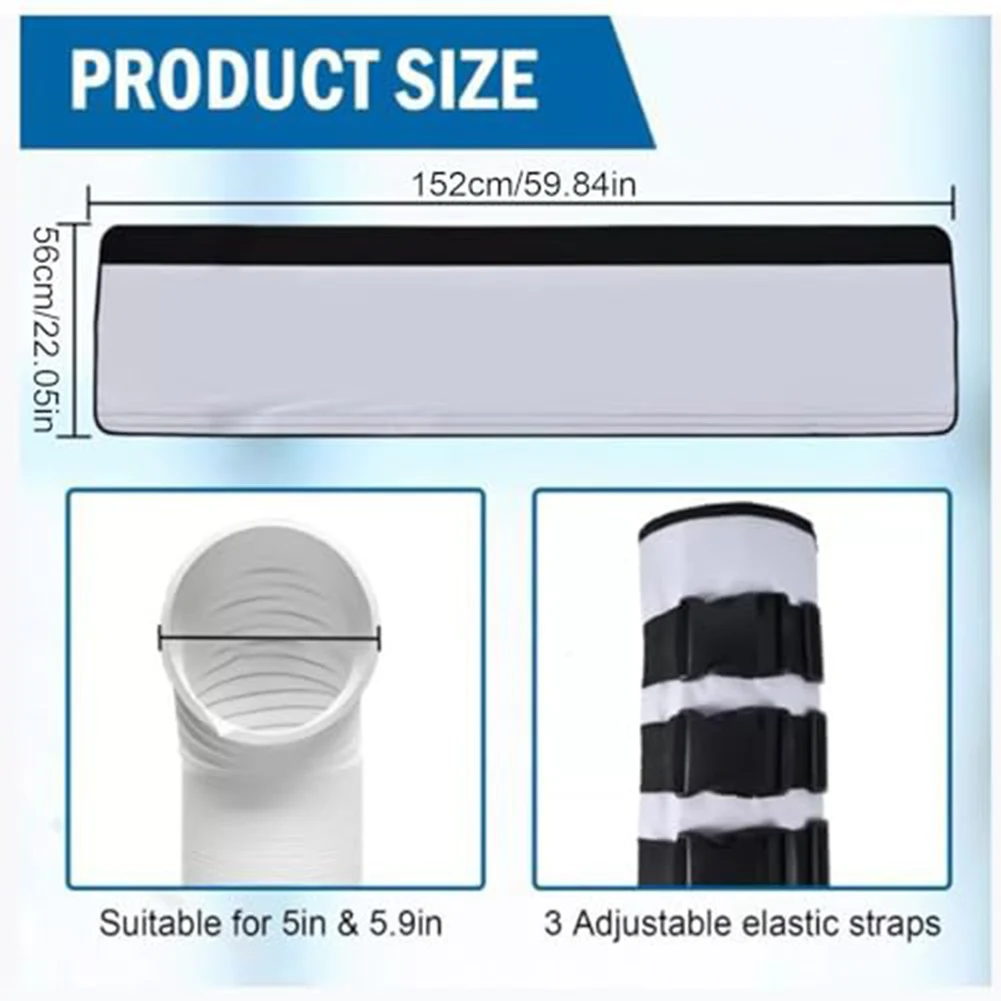 Black AC Hose Insulating Sleeve 59 Inch Length For Portable Air Conditioner Pipe Heat Retention Cover With Elastic Bands