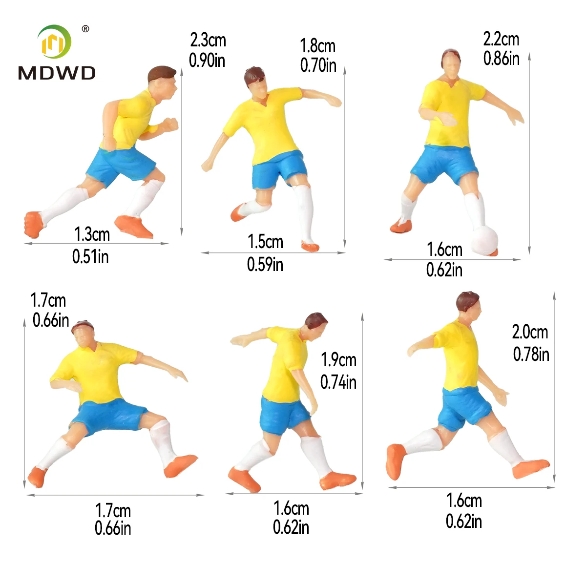 HO Scale 1:87 Football Player Figures 6Pcs Soccer People Figurines for Diorama Sand Table Train Layout Scene DIY Accessories Set