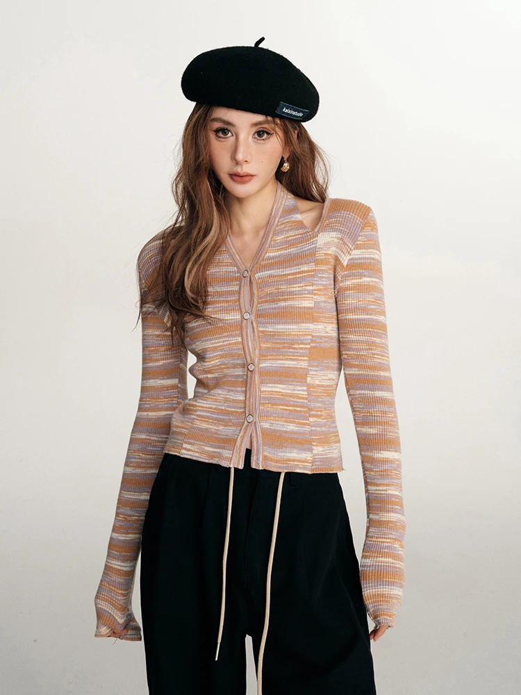 

ICYNUDE Store's Autumn Winter New Sle Women's Ribbed Striped oulder Bared Knitwear Long Sve Slim Fit Base irt