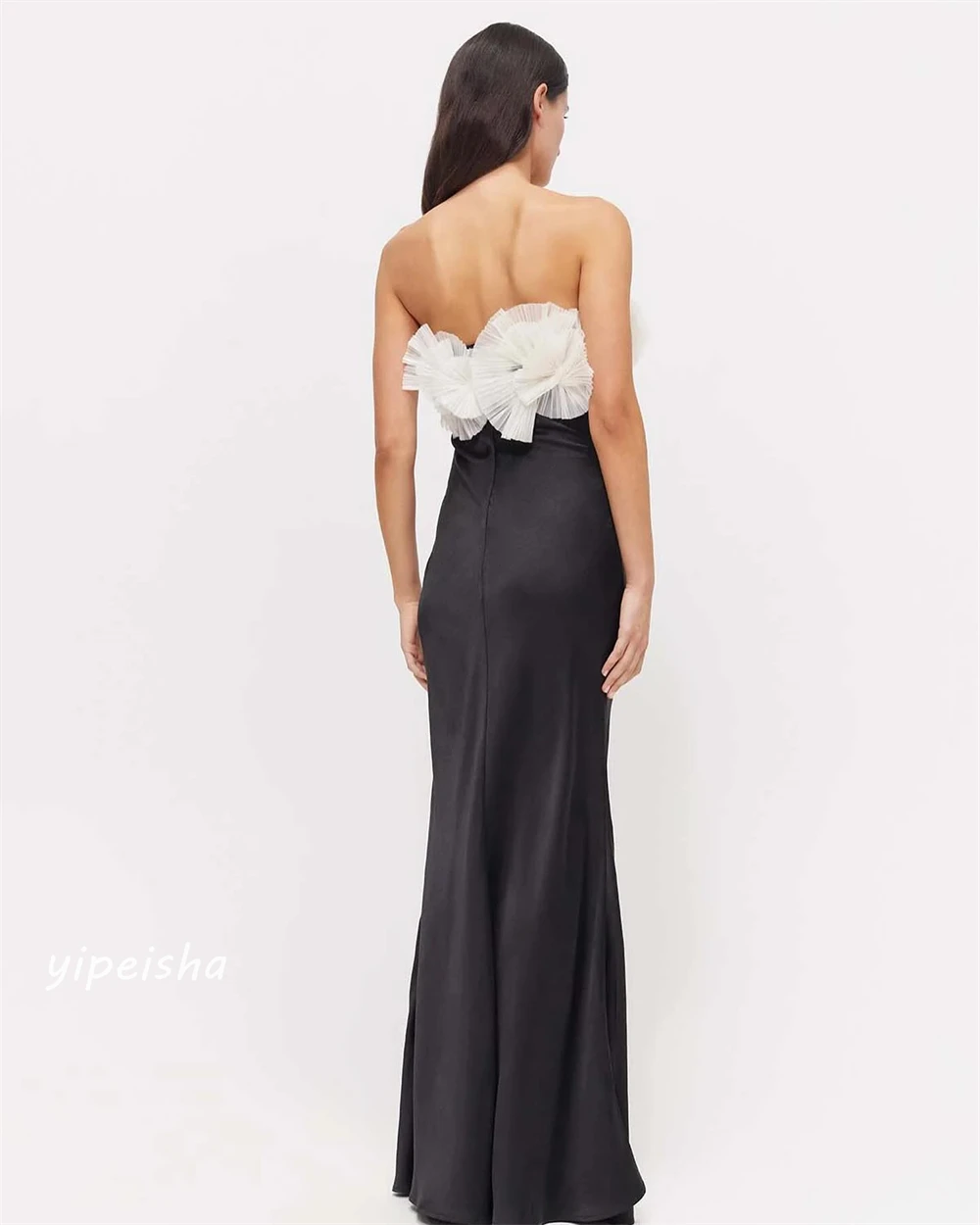 Customized Jersey Flower Draped Pleat Prom A-line Strapless Bespoke Occasion Gown Long Dresses