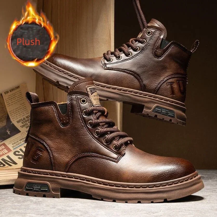 Luxury Men Ankle Boots Retro British High-top Men Boots Fashion High Quality Leather Shoes 2024 New Outdoor Men Motorcycle Boots image 5