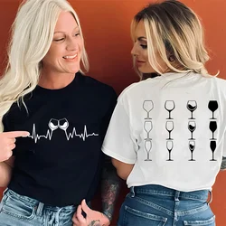 Wine ECG Graphic Tee Shirt Bestie Funny Drinking Lover Shirt for Women Summer Fashion Y2k Tops Aesthetic Clothing Female T-shirt