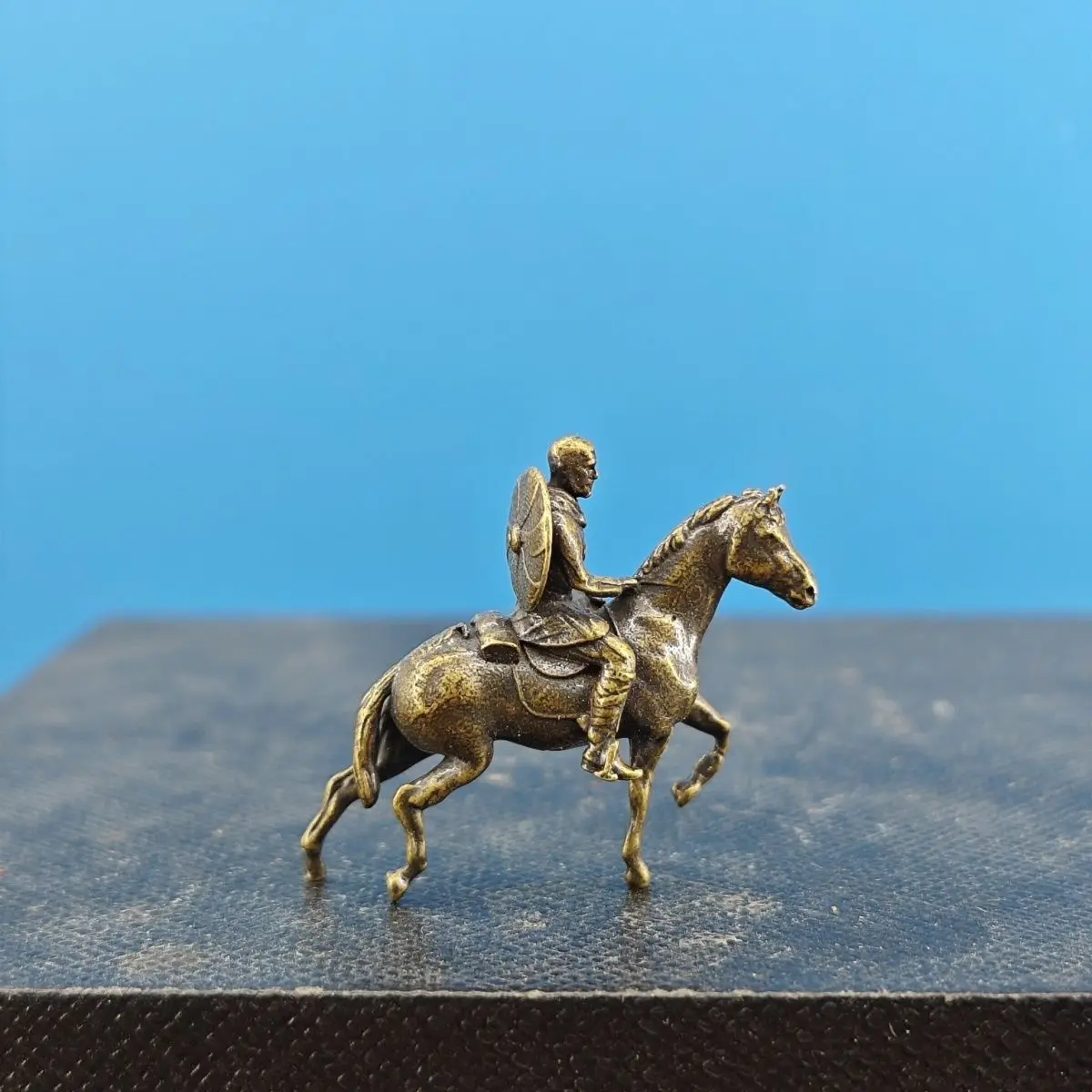 Brass Equestrian Farmer Crossing Mountains and Rivers, Micro-landscape Decoration, Strange Stone Bonsai, Rockery, Retro Style