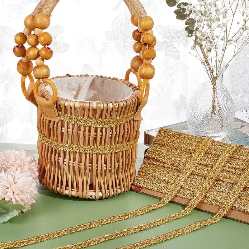 1Roll 15 Yards Golden Braid Lace Trim 15mm Wavy Woven Lace Ribbon Filigree Gimp Braid Trim for Curtain Upholstery Home
