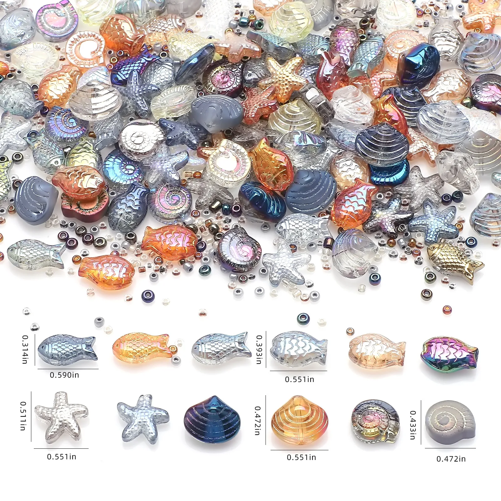 Bracelets Earings Making Kit DIY Mixed 150Pcs Starfish Sea Shell Snail Small Fish Crystal Pendant 18g 2-3 Glass Seed Beads