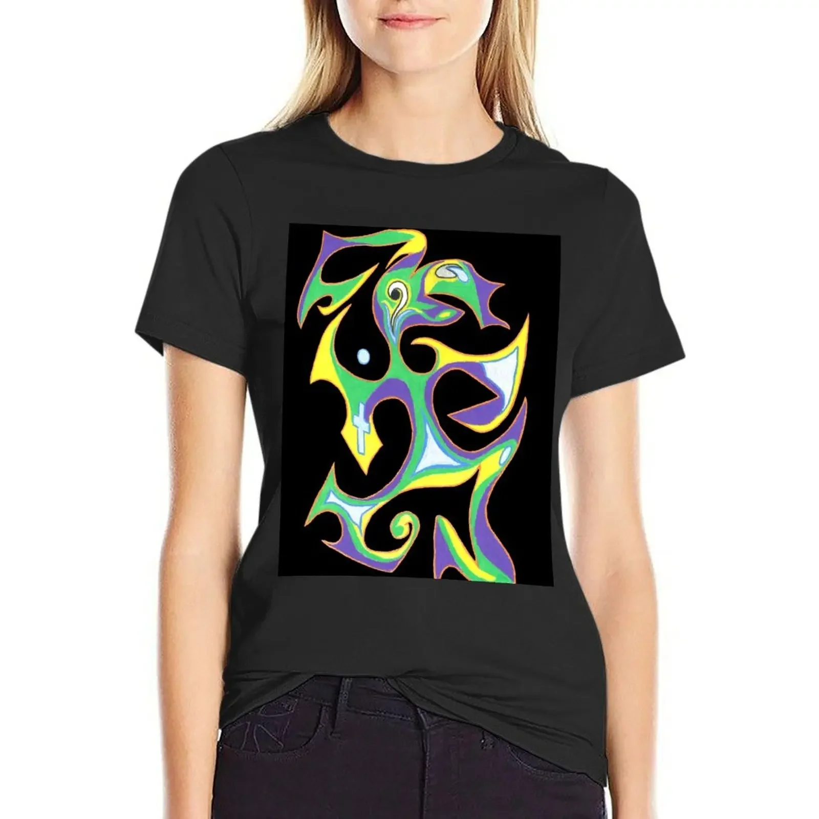 Abstract Jester on Black T-Shirt shirts graphic tees hippie clothes cropped t shirts for Women