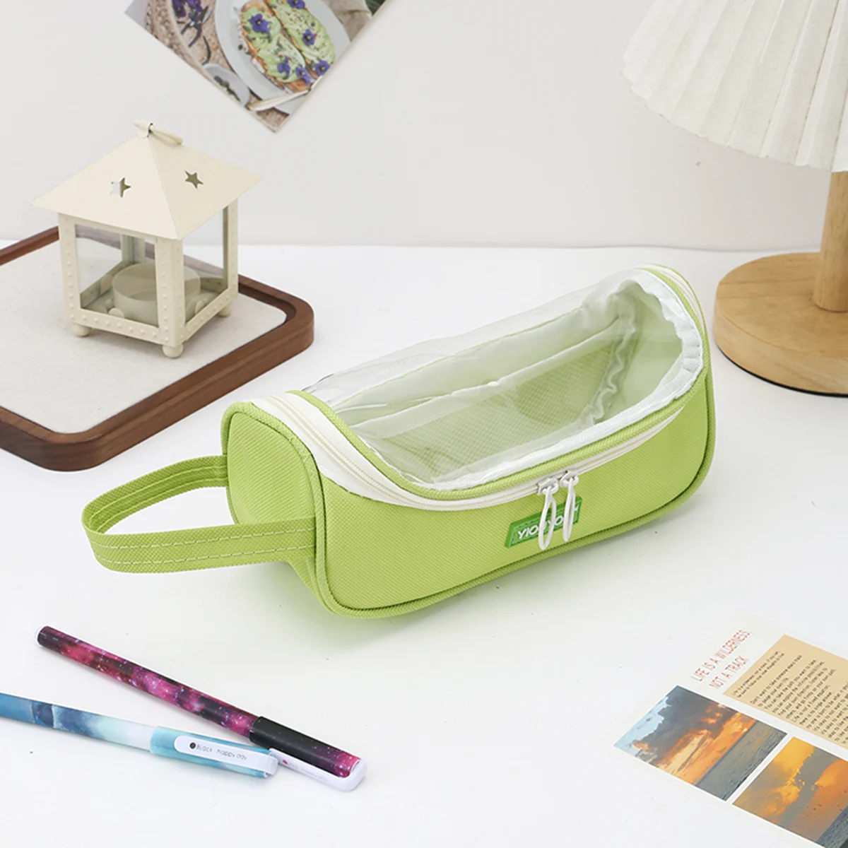 Portable Transparent Pencil Case With Handle Circle Zipper Large Capacity Pen Bag Organizer For School Office Study Travel Use
