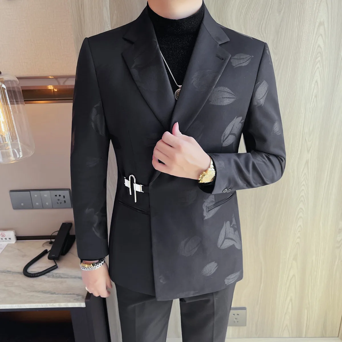 

Luxury High-quality Men's Suit Jacket Autumn Winter Metal Buckle Business Suit Wedding Groom Banquet Party Blazer Masculino