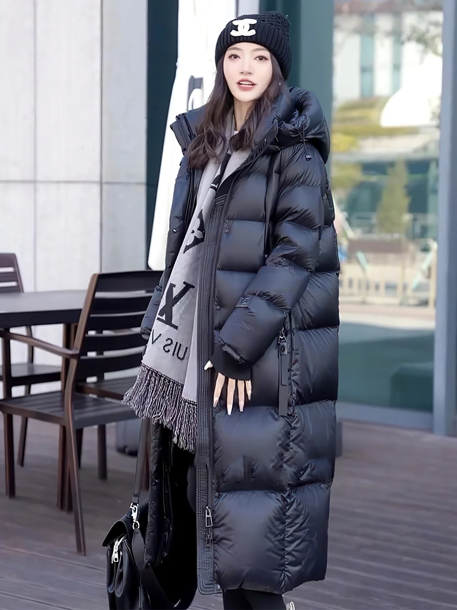 캐주얼 롱 후드 여성용 다운 재킷, 흰색, 따뜻한 겨울 코트, 블랙, 캐주얼 사이즈