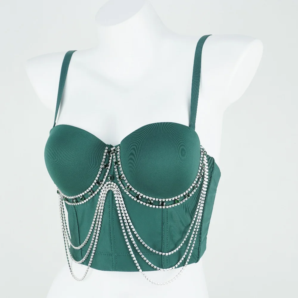

Fashion Nightclub Sexy European and American Chain Crystals Tube Top Waist Short Fishbone Corset Outer Wear Underwear