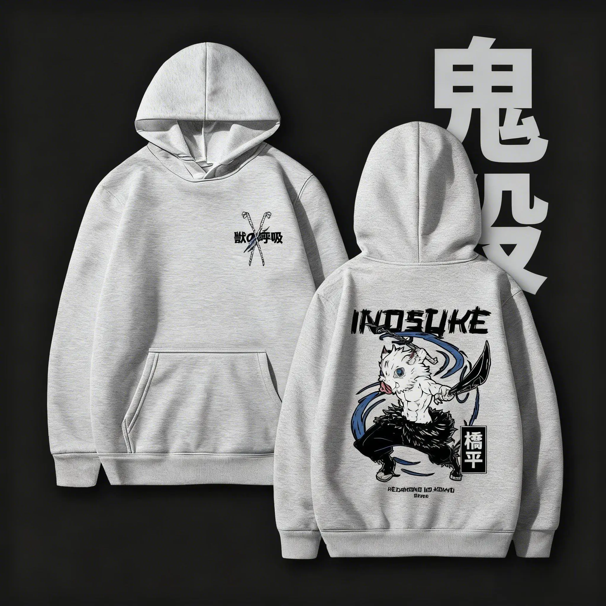 Demon Slayer Inosuke Felpa con cappuccio Anime Pullover Felpa Uomo Donna Unisex Casual Streetwear Autunno Inverno Felpe con cappuccio in cotone Cosplay