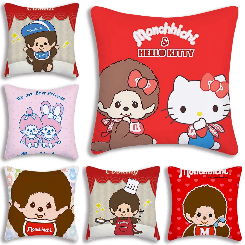 Pillow Covers Cartoon M-MonchhichiS Sofa Decorative Home Double-sided Printing Short Plush Cute Cushion Cover