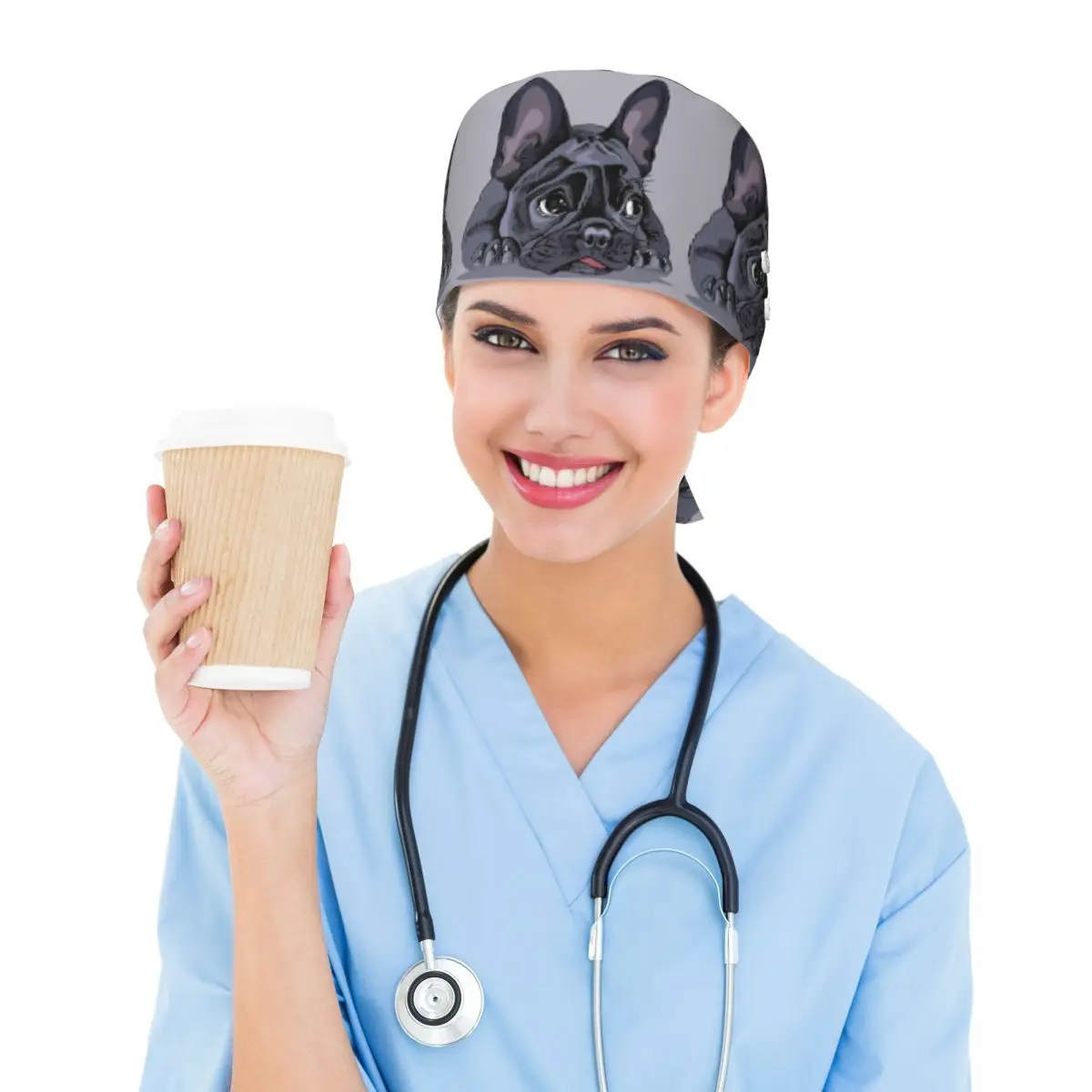 French Bulldog Art Print Scrub Hat Doctor Working Surgical Cap Unisex Adjustable Nursing Caps for Dentist