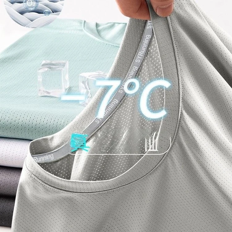 Summer Thin Ice Silk Me Qui Dry ort Sve T-irt Men's Korean Sle Large Size Casual Outdoor Sports Base irt image 5