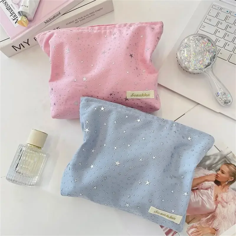 

Cute Sweet Star Sequin Cosmetic Bag Large Capacity Portable Travel Storage Bag Women Simple Clutch Bag Girly Toiletry Bags Gifts