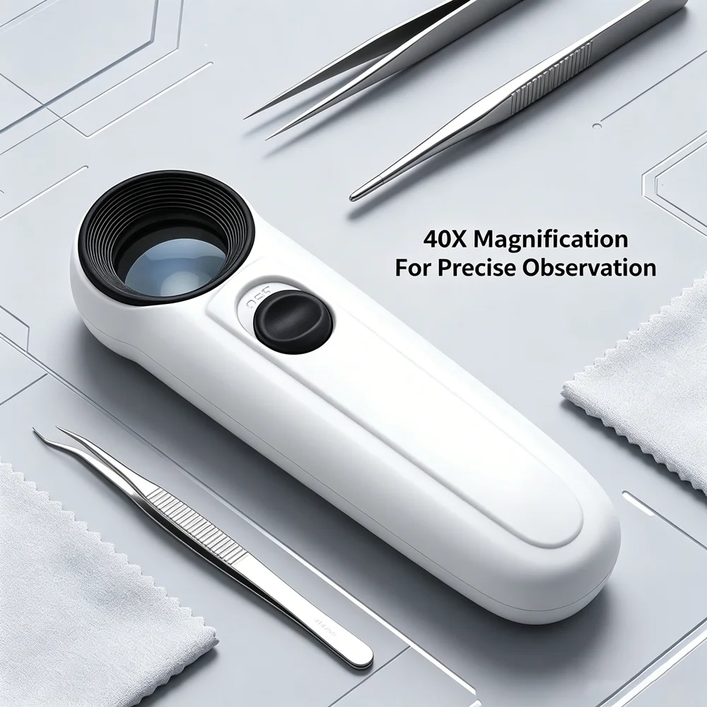 Portable 40X LED Illuminated Magnifier Handheld Lens For Jewelry Appraisal Electronic Repair Coin Stamp Collecting