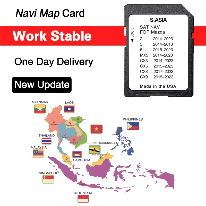for Mazda Connect1 system Navigation SD Card Update 2023 South Asia Map GPS for Mazda 2 3 6 MX5 CX3 CX5 CX8 CX9 Vehicle Sat Navi