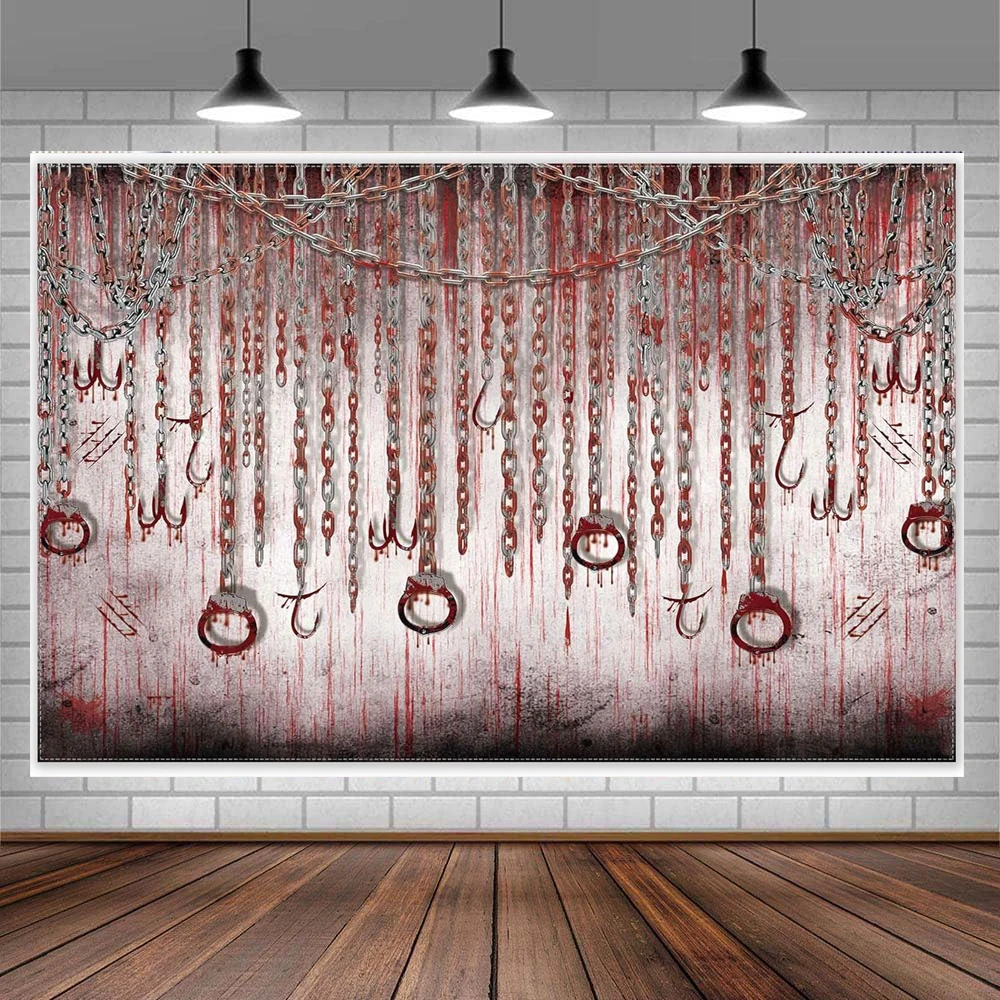 Halloween Saw Them Photography Backdrop Scary Old Dungeon Hanging Chains Hooks Background Haunted House Horror Party Decorations